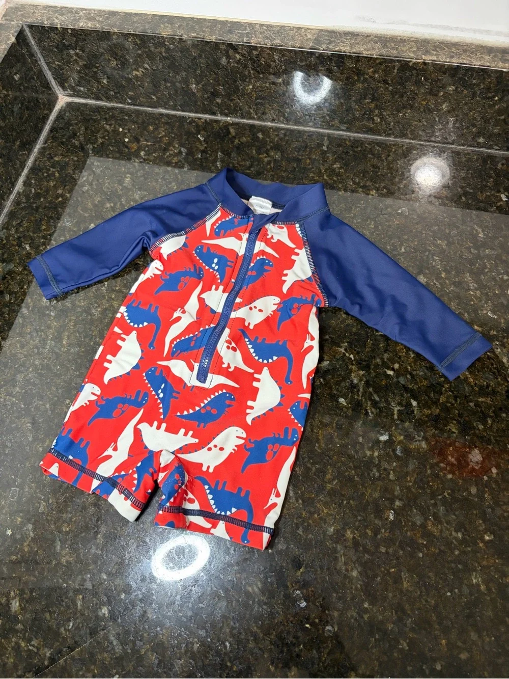 Infant Red & Blue Dinosaur Rash Guard One-Piece Swimsuit 0-3 months